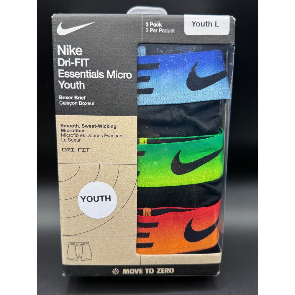 Nike Dri-FIT Essentials Micro Youth Boxer Briefs 3 Pack Black Multi Color L